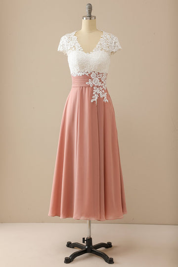 Gola V Apliques Mãe De Vestido De Noiva Mangas Curtas